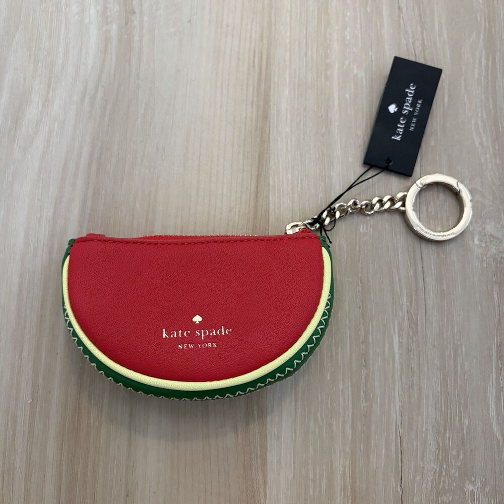 Kate Spade Leather Watermelon Slice Zip Coin Purse Keychain